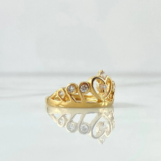 Anillo Corona Corazón | Oro Amarillo 18K | 2.8gr | T6 3/4 | Circones Blancos