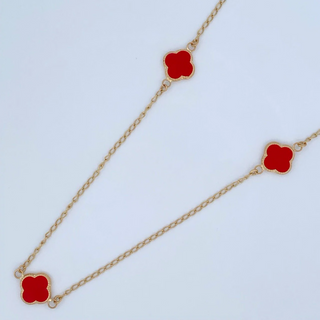 Cadena Espiga Trebol | Oro Amarillo | 3.7gr | 40cm | 2mm Electroestatico Rojo