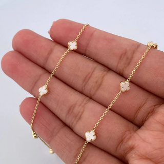 Cadena Trebol Aro Seguido | Oro Amarillo +4 18K | 5.3gr | 45.7cm | 1mm Agata Blanco