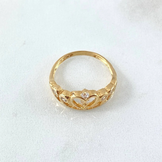 Anillo Corona Corazón | Oro Amarillo 18K | 2.8gr | T6 3/4 | Circones Blancos