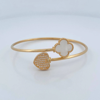 Pulso Aro Trebol Corazon | Oro Amarillo Nac.Esp. 18K | 9.3gr | 19.3cm | 2.3mm