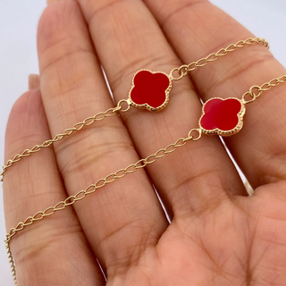 Cadena Espiga Trebol | Oro Amarillo | 3.7gr | 40cm | 2mm Electroestatico Rojo