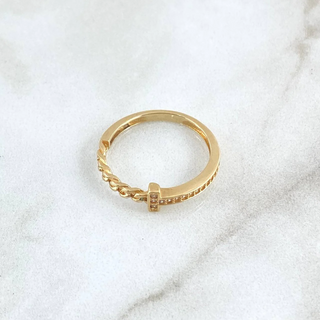 Anillo Eslabones Cubanos | Oro Amarillo 18K | 2gr | T6 1/4 | Circones Blancos