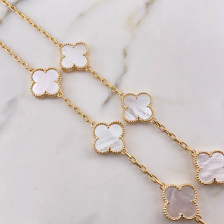 Cadena Aro Seguido Trebol | Oro Amarillo Nac.Esp. | 24.85gr | 45cm | Nacar Blanco