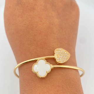 Pulso Aro Trebol Corazon | Oro Amarillo Nac.Esp. 18K | 9.3gr | 19.3cm | 2.3mm