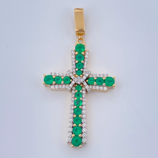 Dije Cruz Penitencia Esmeralda | Dos Oros Amarillo Blanco 18K | 9gr | 4.6cm