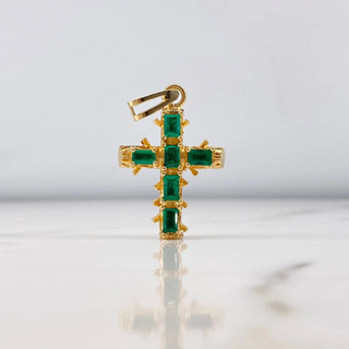Dije Cruz Barroco | Oro Amarillo 18K | 5.25gr | 3.5cm | Esmeraldas 2.03 Qts