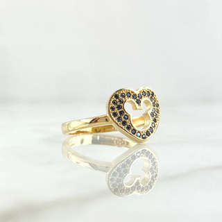 Anillo Corazón Ratón Interno | Oro Amarillo 18K | 2.85gr | T6 | Circones Negro