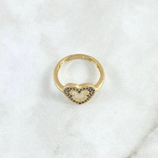 Anillo Corazón Ratón Interno | Oro Amarillo 18K | 2.85gr | T6 | Circones Negro
