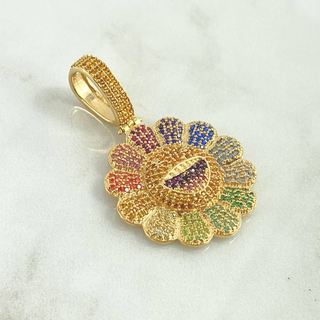Dije Flor Cara Sonriente | Oro Amarillo 18K | 10gr | 4.7cm | Multicolor