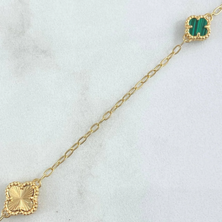 Cadena Cajón Trébol VCyA | Oro Amarillo Nac.Esp. | 8.4gr | 45cm | 8mm - 10mm - 12mm Malaquita Verde - Diamantado Punteado