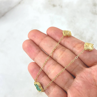 Cadena Cajón Trébol VCyA | Oro Amarillo Nac.Esp. | 8.4gr | 45cm | 8mm - 10mm - 12mm Malaquita Verde - Diamantado Punteado