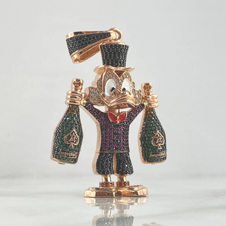 Dije Pato Botellas Champagne | Oro Amarillo 18K | 30gr | 6.8cm | Circones Colores