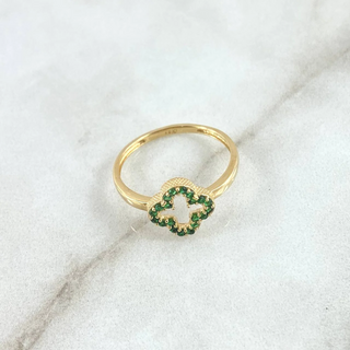 Anillo Silueta Trébol | Oro Amarillo 18K | 2.05gr | T7 1/4 | Circones Verdes