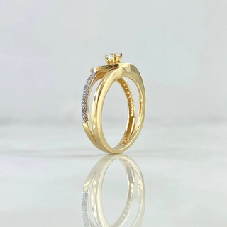 Anillo Solitario Ola Paralela | Oro Amarillo 18K | 2.95 gr | T6 3/4 | Circones Blancos