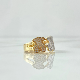 Anillo Trio Osos TS | Dos Oros Amarillo Blanco 18K | 3.15gr | T6 3/4 | Circones Blancos
