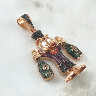 Dije Pato Botellas Champagne | Oro Amarillo 18K | 30gr | 6.8cm | Circones Colores