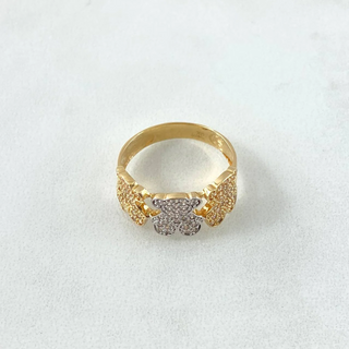 Anillo Trio Osos TS | Dos Oros Amarillo Blanco 18K | 3.15gr | T6 3/4 | Circones Blancos