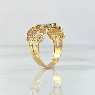 Anillo Trio Osos TS | Dos Oros Amarillo Blanco 18K | 3.15gr | T6 3/4 | Circones Blancos