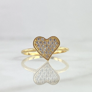 Anillo Corazón Plano | Oro Amarillo 18K | 1.95gr | T5 3/4 | Circones Blancos