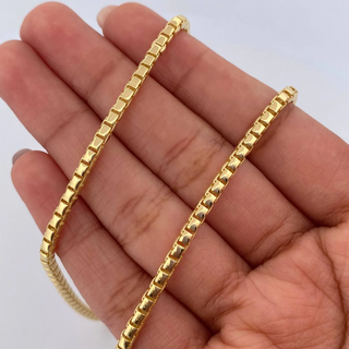 Cadena Infinito Tipo Veneciana | Dos Oros Amarillo Blanco +2 18K | 15.4gr | 63cm | 2.7mm Broche Misil Circones Blancos