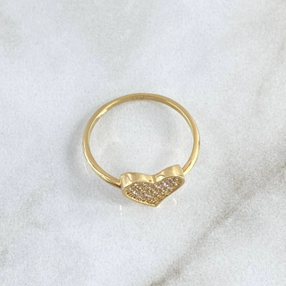 Anillo Corazón Plano | Oro Amarillo 18K | 1.95gr | T5 3/4 | Circones Blancos