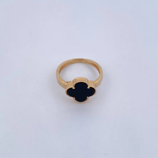 Anillo Trebol | Oro Amarillo Nac.Esp. 18K | 4.65gr | T6 3/4 | Onix Negra