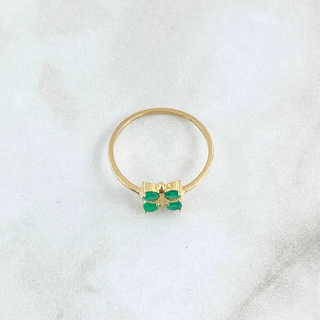 Anillo Flor Cuadricular | Oro Amarillo 18K | 1.6gr | T7 | Esmeraldas 35pts