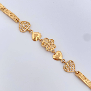 Pulso Reticulado Flor Corazones | Oro Amarillo 18K | 11.3gr | 18.6cm | 4mm
