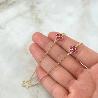 Cadena Aro Seguido Flores Borde Texturizado | Oro Amarillo 18K | 4.7gr | 50cm | 1.5mm Circones Fusia Silueta