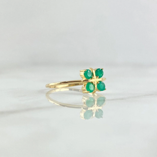 Anillo Flor Cuadricular | Oro Amarillo 18K | 1.6gr | T7 | Esmeraldas 35pts