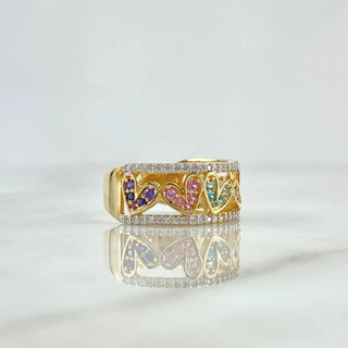 Anillo Carril De Corazones | Oro Amarillo 18K | 5.2gr | T7 1/4 | Circones De Colores
