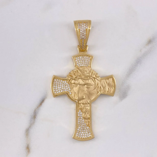 Dije Cruz Rostro Cristo | Circones Blancos Oro Amarillo | 15.35gr | 6.5cm