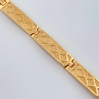 Pulso Reticulado Flor Corazones | Oro Amarillo 18K | 11.3gr | 18.6cm | 4mm