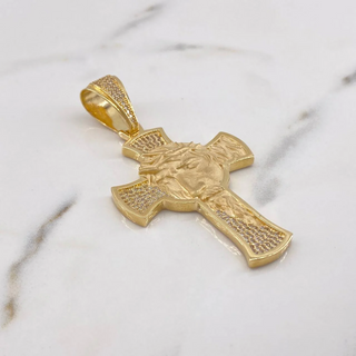 Dije Cruz Rostro Cristo | Circones Blancos Oro Amarillo | 15.35gr | 6.5cm