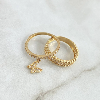 Anillo Pareja Mariposa Colgante | Oro Amarillo 18K | 4.55gr | T6- 6 1/4 | Circones Blancos