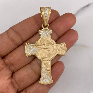 Dije Cruz Rostro Cristo | Circones Blancos Oro Amarillo | 15.35gr | 6.5cm