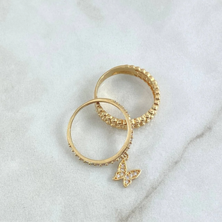 Anillo Pareja Mariposa Colgante | Oro Amarillo 18K | 4.55gr | T6- 6 1/4 | Circones Blancos