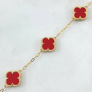 Pulso Aro Seguido Trebol | Oro Amarillo Nac.Esp. 18K | 7.65gr | 20cm | 1.9mm Ambar Rojo