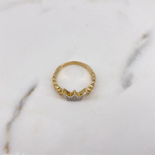 Anillo Corona Corazones | Dos Oros Amarillo Blanco 18K | 2.75gr | T7 | Circones Blancos