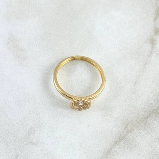 Anillo Solitario Halo Hexagonal | Oro Amarillo 18K | 2gr | T6 3/4 | Circones Blancos