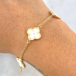 Pulso Aro Seguido Trébol VCyA | Oro Amarillo 18K | 5gr | 19cm | 13mm Blanco Electrostático Liso