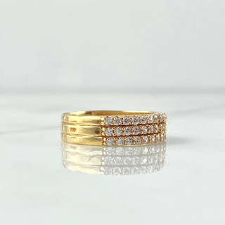Anillo Trio Churumbela | Oro Amarillo 18K | 3.4gr | T6 1/2 | Circones Blancos
