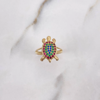 Anillo Tortuga | Oro Amarillo | 4gr | T5 1/2 | Articulado Circones Fucsias Verdes Azules