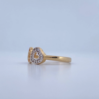 Anillo Pareja Corazones | Dos Oros Amarillo Blanco 18K | 2.35gr | T7 1/4