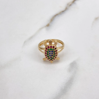 Anillo Tortuga | Oro Amarillo | 4gr | T5 1/2 | Articulado Circones Fucsias Verdes Azules