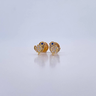 Topos Pajaro | Oro Amarillo 18K | 0.8gr | Circones Azul Blancos