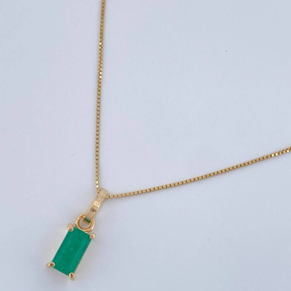 Set Cadena y Dije Veneciana + Dije Rectangular Esmeralda | Oro Amarillo 18K | 1.2gr | 40cm | 0.4mm