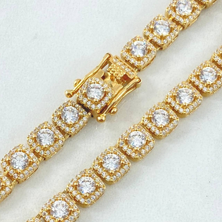 Cadena Tennis Halo Cubico | Oro Amarillo 18K | 39.5gr | 40cm