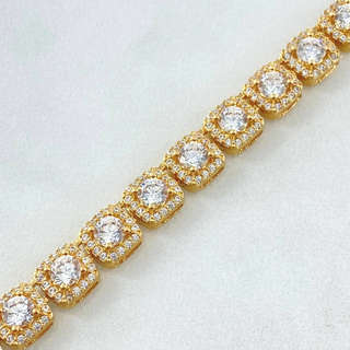 Cadena Tennis Halo Cubico | Oro Amarillo 18K | 39.5gr | 40cm